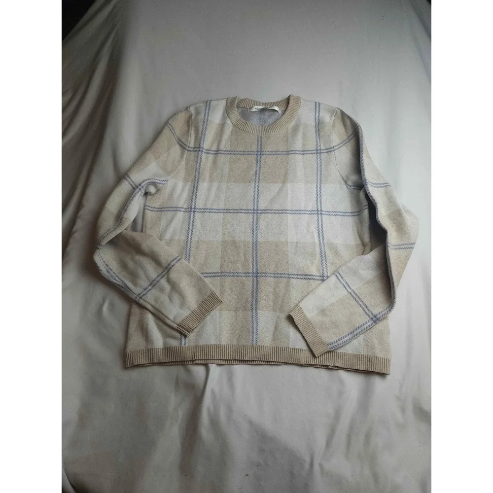 Max Studio Womens XL Beige Plaid Crewneck Sweater Long Sleeve